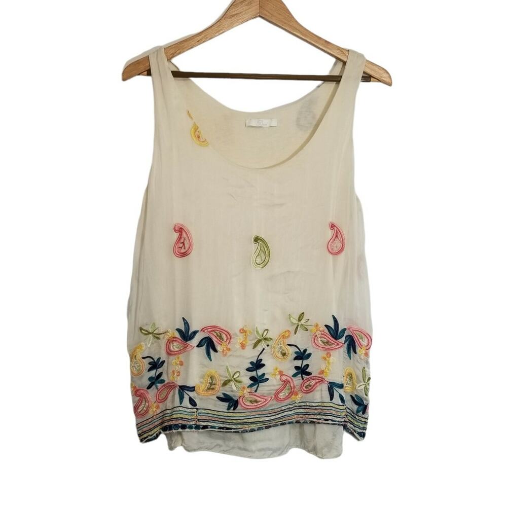Baci Italy Cream Floral Paisley Embroidery Silk Blend Boho Sleeveless Blouse M